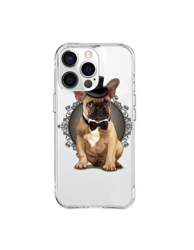 Cover iPhone 15 Pro Max Cane Bulldog Papillon Cappello Trasparente - Maryline Cazenave