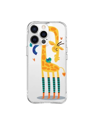 Coque iPhone 15 Pro Max L'oiseau et la Girafe Amour Love Transparente - Maria Jose Da Luz
