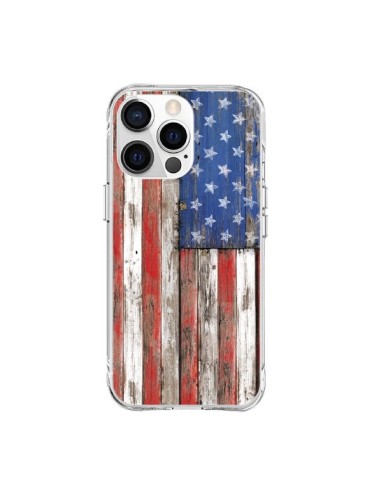 Cover iPhone 15 Pro Max Bandierq USA America Vintage Legno Wood - Maximilian San