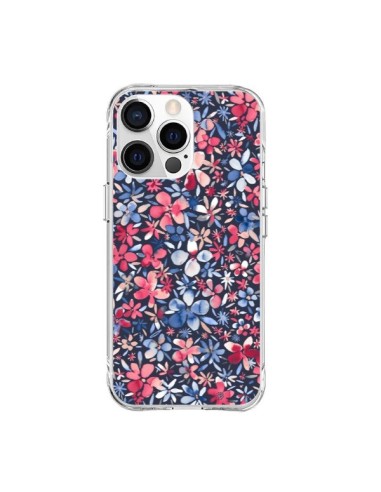 Coque iPhone 15 Pro Max Colorful Little Flowers Navy - Ninola Design