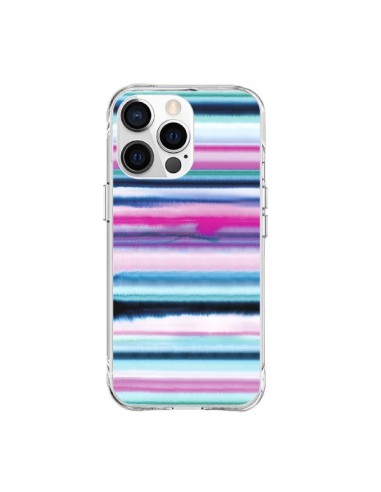 Coque iPhone 15 Pro Max Degrade Stripes Watercolor Pink - Ninola Design