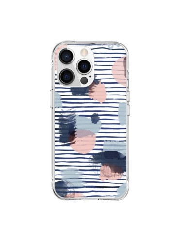 Coque iPhone 15 Pro Max Watercolor Stains Stripes Navy - Ninola Design