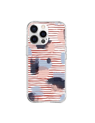 Coque iPhone 15 Pro Max Watercolor Stains Stripes Red - Ninola Design