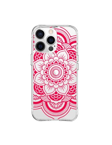 Coque iPhone 15 Pro Max Mandala Rose Fushia Azteque Transparente - Nico