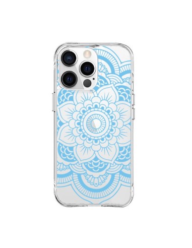 Coque iPhone 15 Pro Max Mandala Bleu Azteque Transparente - Nico