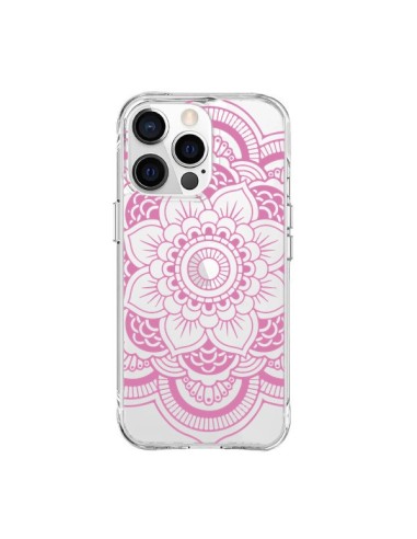 Cover iPhone 15 Pro Max Mandala Rosa Chiaro Azteco Trasparente - Nico