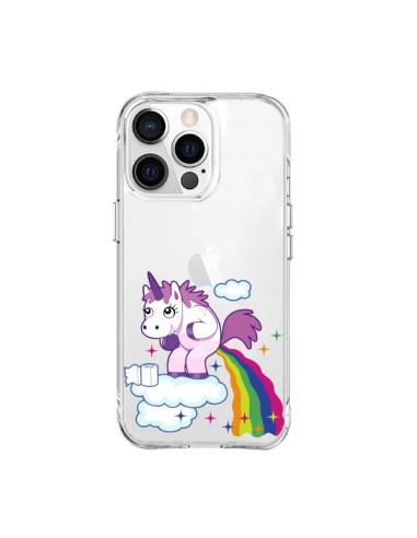 Cover iPhone 15 Pro Max Unicorno Caca Arcobaleno Trasparente - Nico