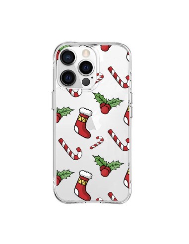 Coque iPhone 15 Pro Max Chaussette Sucre d'Orge Houx de Noël transparente - Nico