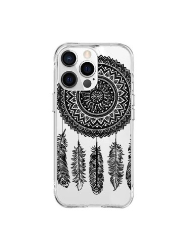 Coque iPhone 15 Pro Max Mandala attrape rêve noir et blanc transparente - Nico
