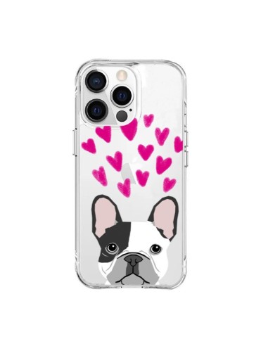 Coque iPhone 15 Pro Max Bulldog Français Coeurs Chien Transparente - Pet Friendly