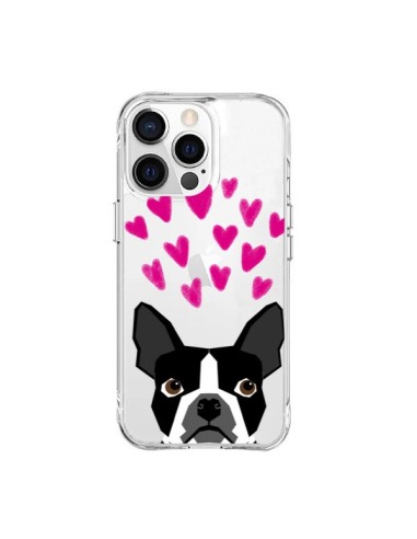Coque iPhone 15 Pro Max Boston Terrier Coeurs Chien Transparente - Pet Friendly