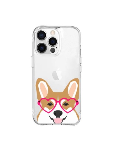 Coque iPhone 15 Pro Max Chien Marrant Lunettes Coeurs Transparente - Pet Friendly