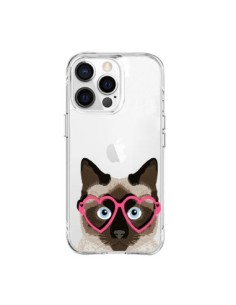 Coque iPhone 15 Pro Max Chat Marron Lunettes Coeurs...