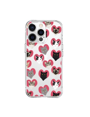 Coque iPhone 15 Pro Max Chats Coeurs Transparente - Pet Friendly