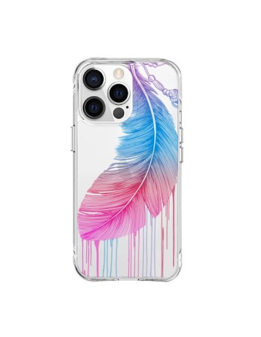 Coque iPhone 15 Pro Max Plume Feather Arc en Ciel Transparente - Rachel Caldwell