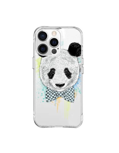 Coque iPhone 15 Pro Max Panda Noeud Papillon Transparente - Rachel Caldwell