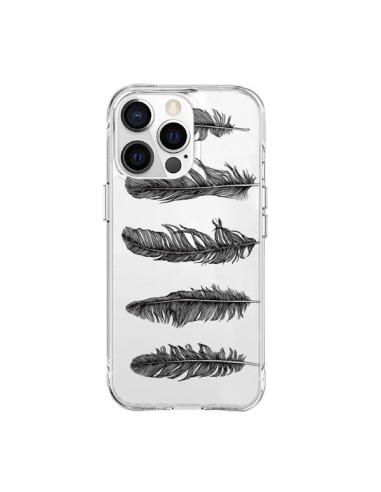 Coque iPhone 15 Pro Max Plume Feather Noir Transparente - Rachel Caldwell