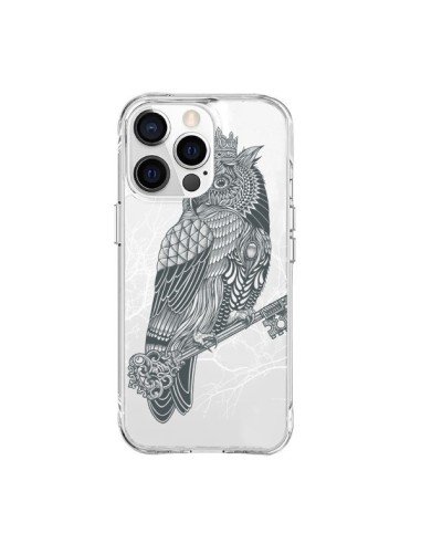 Coque iPhone 15 Pro Max Owl King Chouette Hibou Roi Transparente - Rachel Caldwell