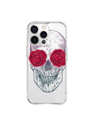 Coque iPhone 15 Pro Max Tête de Mort Rose Fleurs Transparente - Rachel Caldwell
