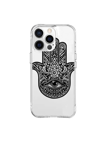 Cover iPhone 15 Pro Max Hamsa Cinque Dita Mano Cattiva Occhio Trasparente - Rachel Caldwell