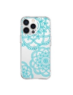 Cover iPhone 15 Pro Max Mandala Verde acqua Doodle fiori...