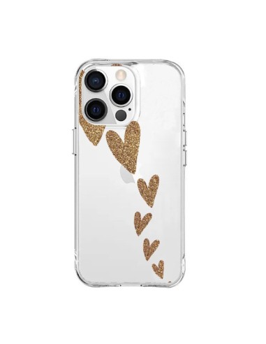 Coque iPhone 15 Pro Max Coeur Falling Gold Hearts Transparente - Sylvia Cook