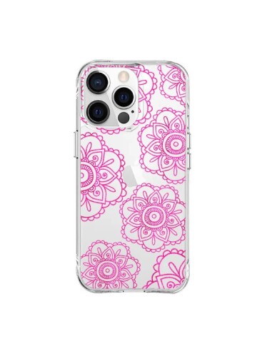 Coque iPhone 15 Pro Max Pink Doodle Flower Mandala Rose Fleur Transparente - Sylvia Cook