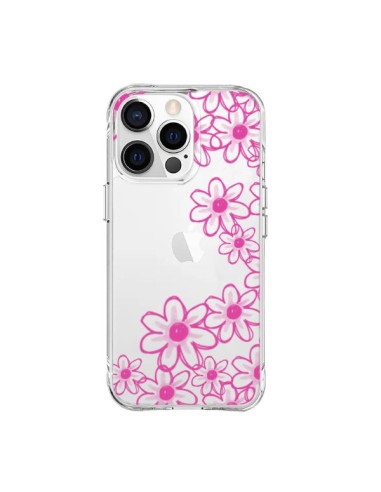 Coque iPhone 15 Pro Max Pink Flowers Fleurs Roses Transparente - Sylvia Cook