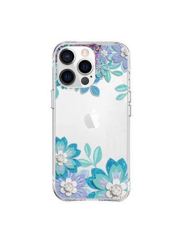 Coque iPhone 15 Pro Max Winter Flower Bleu, Fleurs d'Hiver Transparente - Sylvia Cook