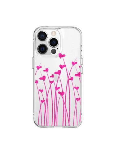 Coque iPhone 15 Pro Max Love in Pink Amour Rose Fleur Transparente - Sylvia Cook