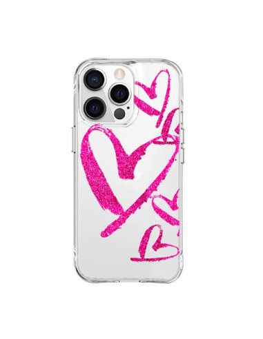 Coque iPhone 15 Pro Max Pink Heart Coeur Rose Transparente - Sylvia Cook