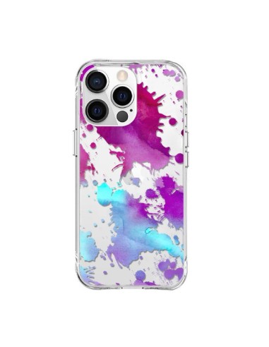 Coque iPhone 15 Pro Max Watercolor Splash Taches Bleu Violet Transparente - Sylvia Cook