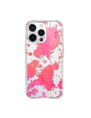 Coque iPhone 15 Pro Max Watercolor Splash Taches Rose Orange Transparente - Sylvia Cook