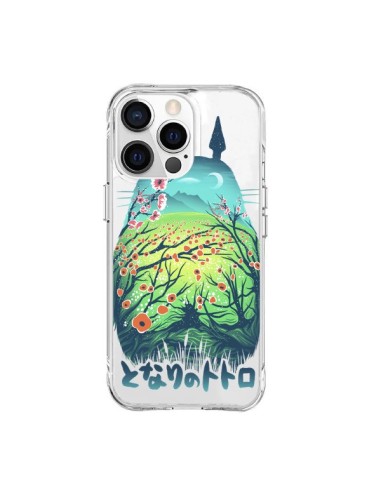 Cover iPhone 15 Pro Max Totoro Manga Fiori Trasparente - Victor Vercesi