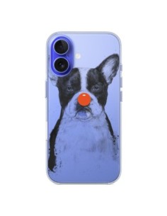 Coque iPhone 16 Clown Bulldog Dog Chien Transparente -...