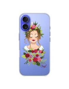 Coque iPhone 16 Femme Closed Eyes Fleurs Transparente -...