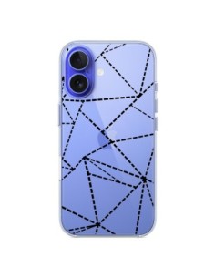 Coque iPhone 16 Lignes Points Abstract Noir Transparente...