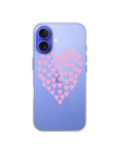 Coque iPhone 16 Coeurs Heart Love Rose Pink Transparente...