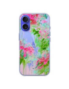 Coque iPhone 16 Fleur Flower Rose Vert Transparente - Ebi...
