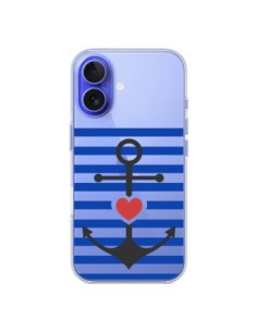 Coque iPhone 16 Mariniere Ancre Marin Coeur Transparente...