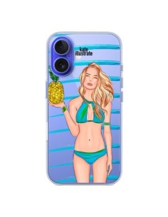 Coque iPhone 16 Malibu Ananas Plage Ete Bleu Transparente...
