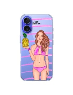 Coque iPhone 16 Malibu Ananas Plage Ete Rose Transparente...