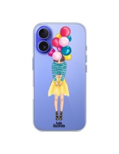 Coque iPhone 16 Girls Balloons Ballons Fille Transparente...