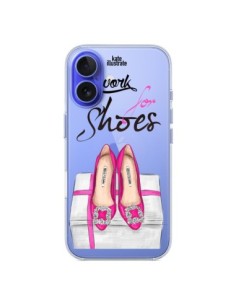 Coque iPhone 16 I Work For Shoes Chaussures Transparente...
