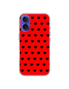 Coque iPhone 16 Coeurs Noirs Fond Rouge - Laetitia