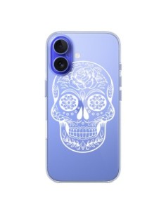 Coque iPhone 16 Tête de Mort Mexicaine Blanche...