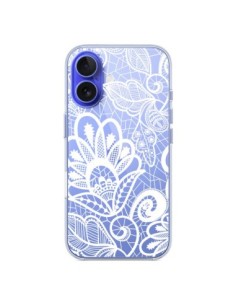 Cover iPhone 16 Pizzo Fiori Flower Bianco Trasparente -...