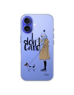 Cover iPhone 16 I don't care Fille Cane Trasparente -...