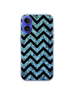 Cover iPhone 16 Chevron Aqua Sparkle Triangolo Azteco -...