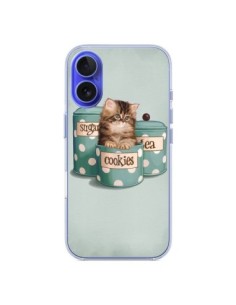 Cover iPhone 16 Gattoon Gatto Kitten Boite Biscotto Pois...